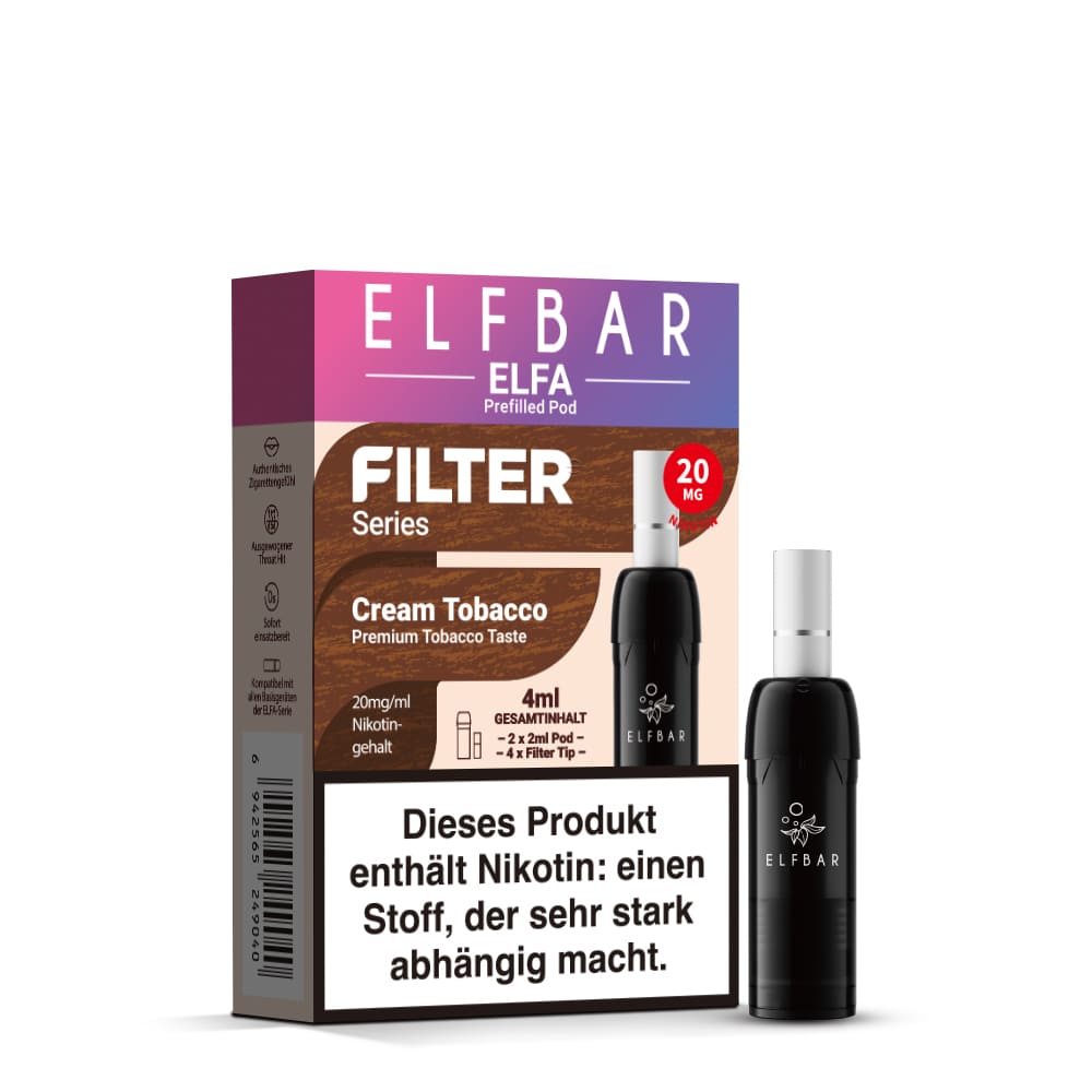 2x Elfbar Elfa Einweg Pod - Filter Serie - Cream Tobacco - 20mg Nikotinsalz 2ml  D