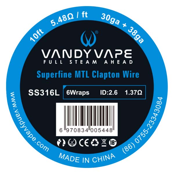 Vandyvape SS316L Superfine MTL Clapton Wire Spule