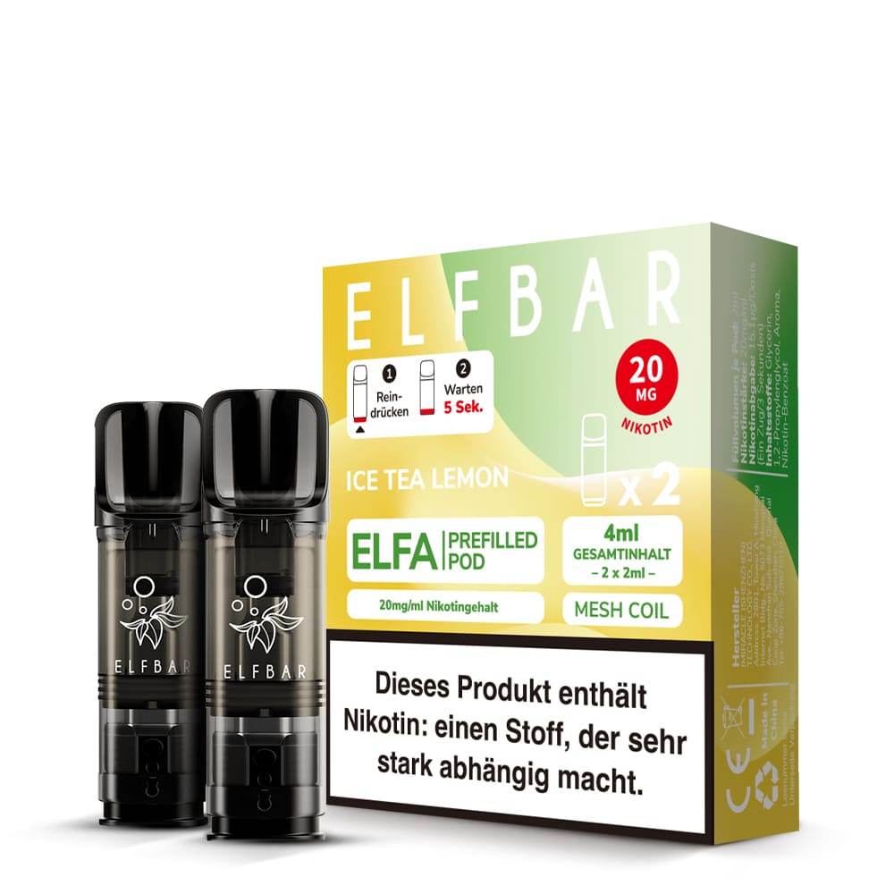 2x Elfbar Elfa Einweg Pod - Ice Tea Lemon - 20mg Nikotinsalz 2ml