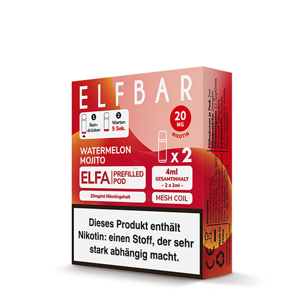2x Elfbar Elfa Einweg Pod - Watermelon Mojito - 20mg Nikotinsalz 2ml 