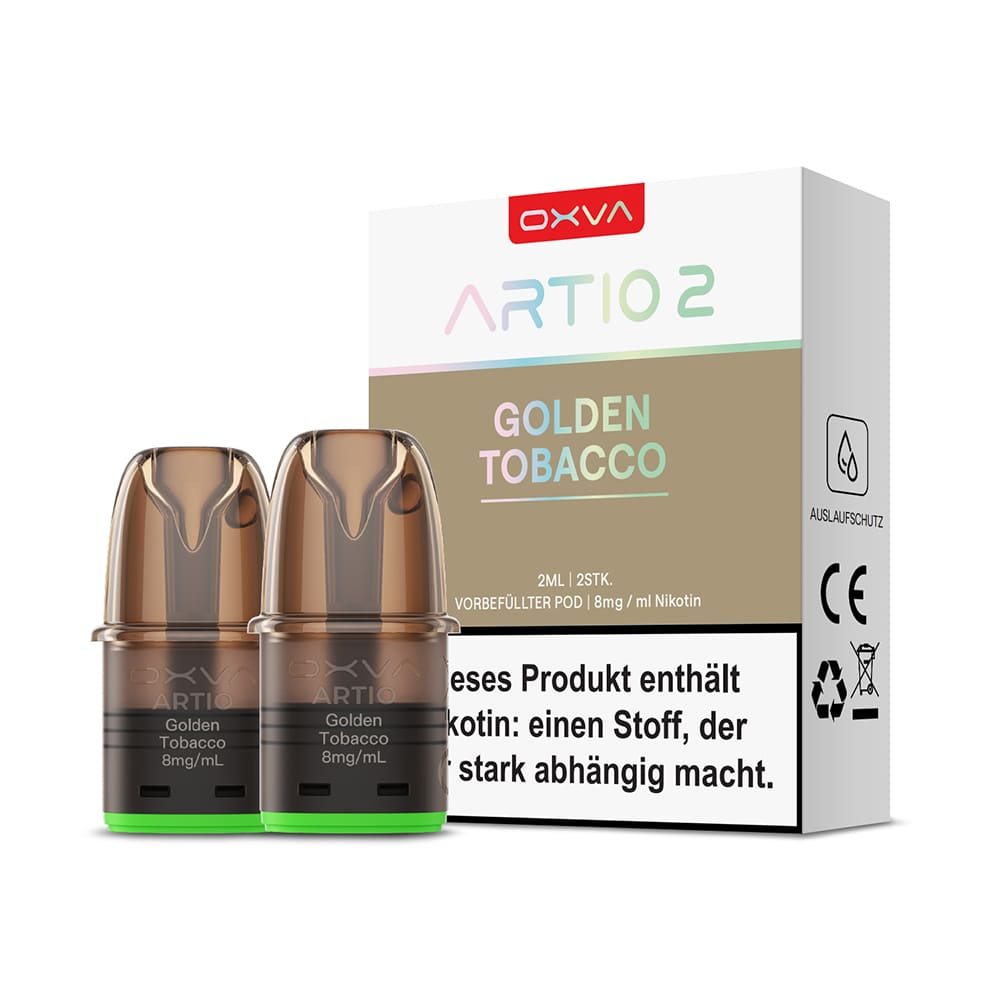 2x OXVA ARTIO 2 Einweg Pod - Golden Tobacco - 8mg Nikotinsalz 2ml