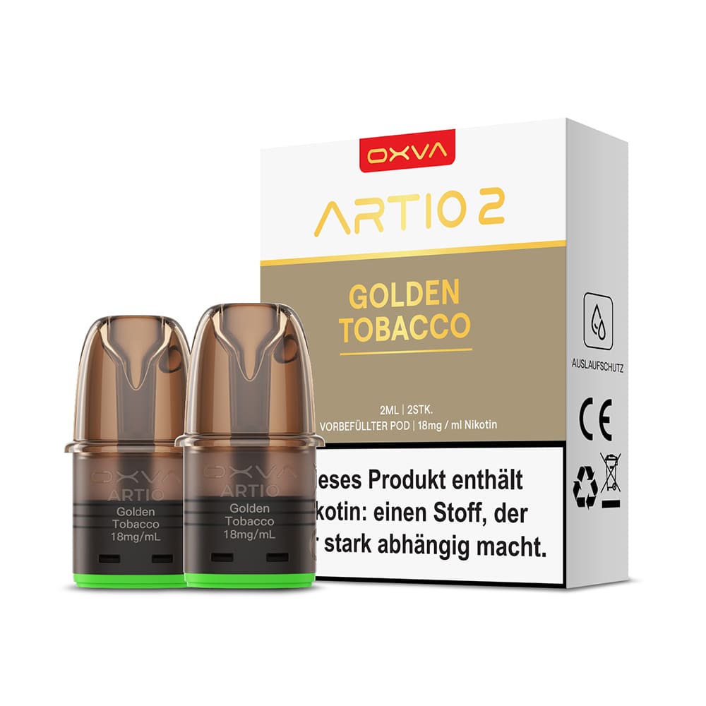 2x OXVA ARTIO 2 Einweg Pod - Golden Tobacco - 18mg Nikotinsalz 2ml