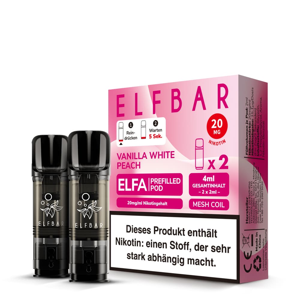 2x Elfbar Elfa Einweg Pod - Vanilla White Peach - 20mg Nikotinsalz 2ml